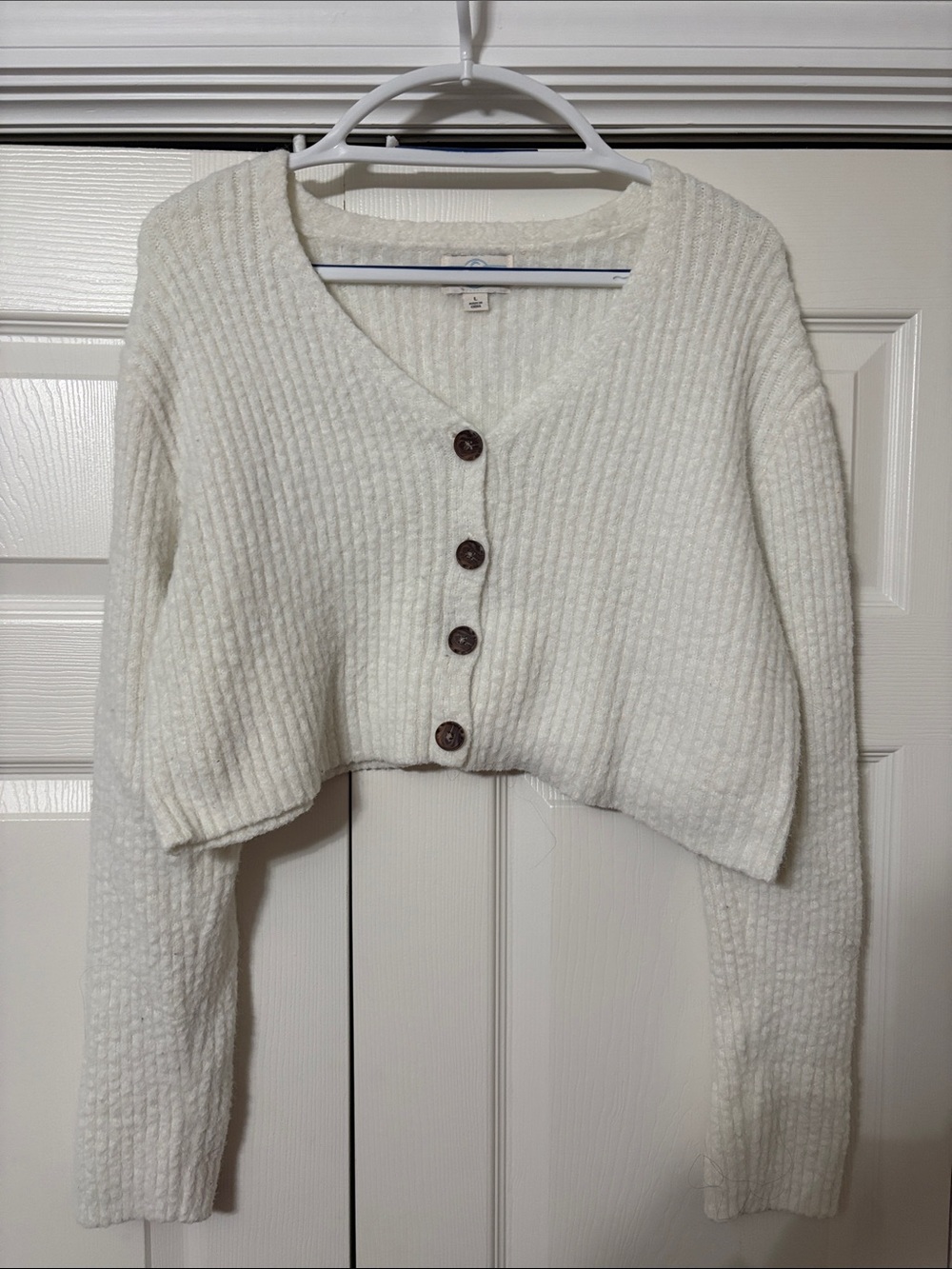 Cropped V-Neck Button Cardigan - Cream